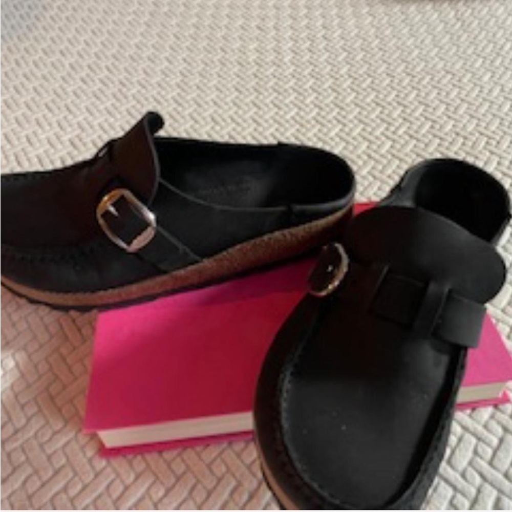 Birkenstock Black Leather Clogs with Silver Buckle Buckley Clog